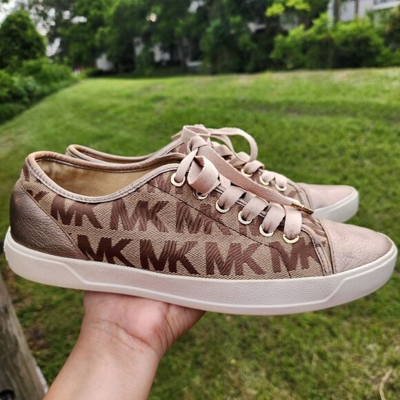 Michael Kors Women's City Signature Sneakers Tan Brown MK Print Lace Up Size 8.5 - Picture 4 of 12